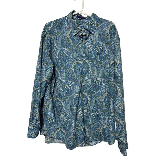 Alan Flusser Blue Green Paisley Button Up Shirt XL Casual Party Preppy Colorful - Picture 1 of 5